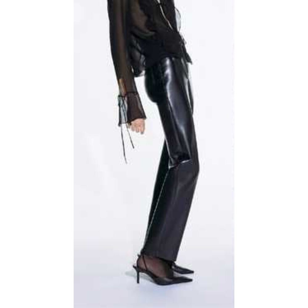 Wilfred Aritzia Melina Black High Rise Straight Leg Vegan Leather Pants Size 0 - Picture 2 of 7